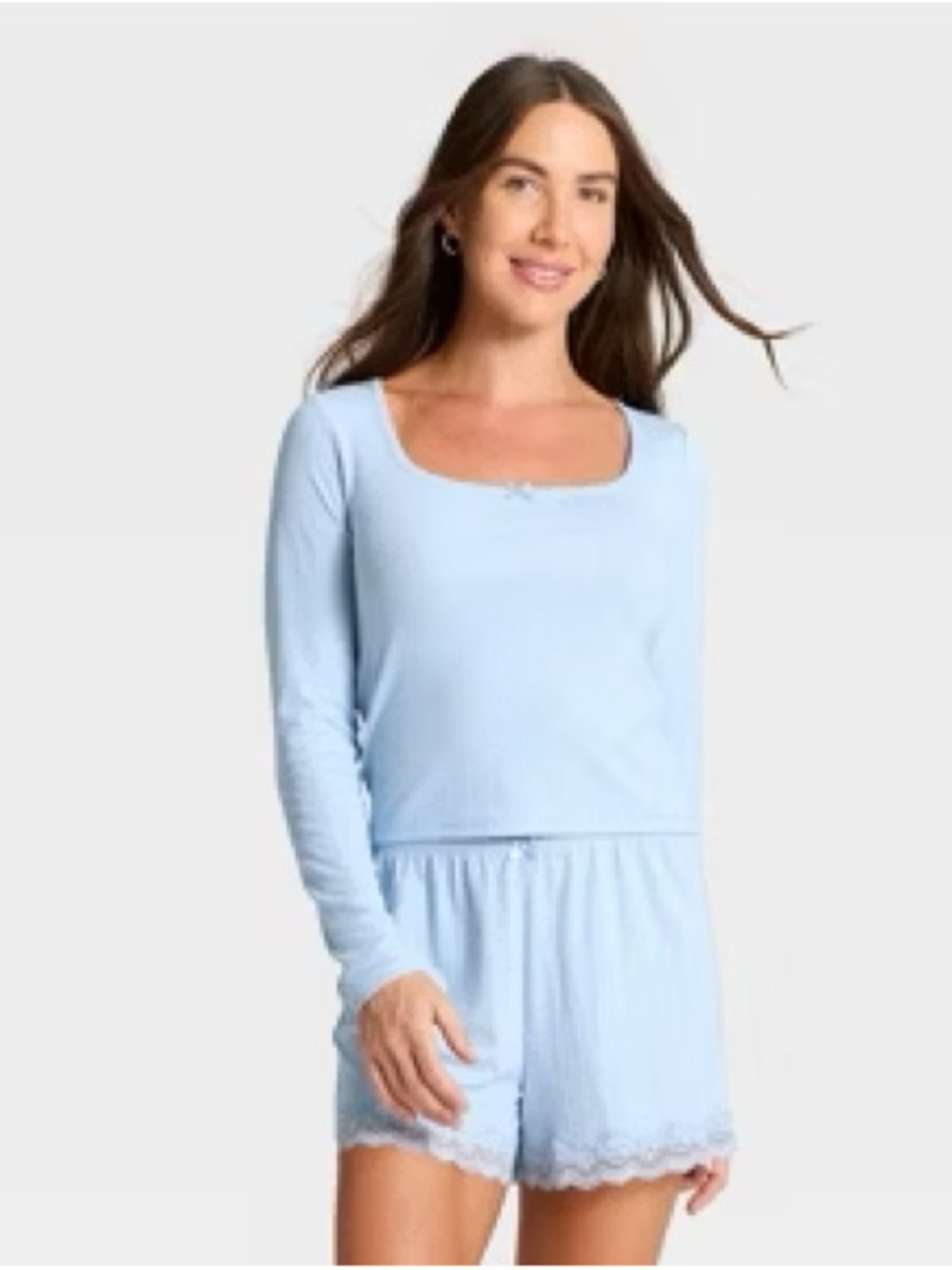 Women’s Variegated Ribbed Long Sleeve Pajama Top Auden Blue